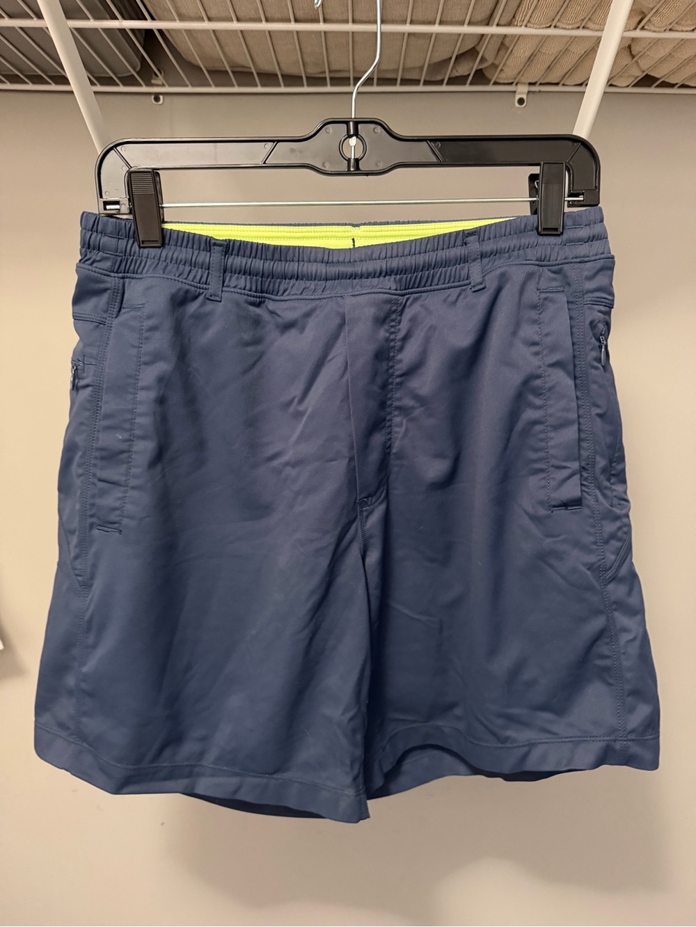 Birddogs Men's Athletic Shorts in Navy with Neon Yellow Waistband